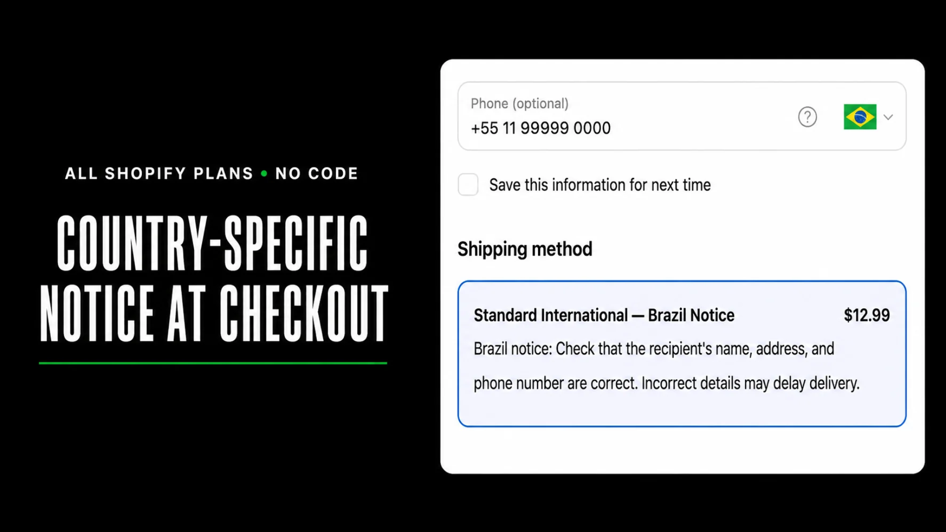 How to Show a Country-Specific Notice at Shopify Checkout Without Code