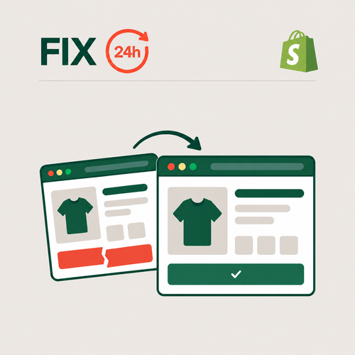 CheckoutWorks Shopify fix service showing a broken interface restored to working order.
